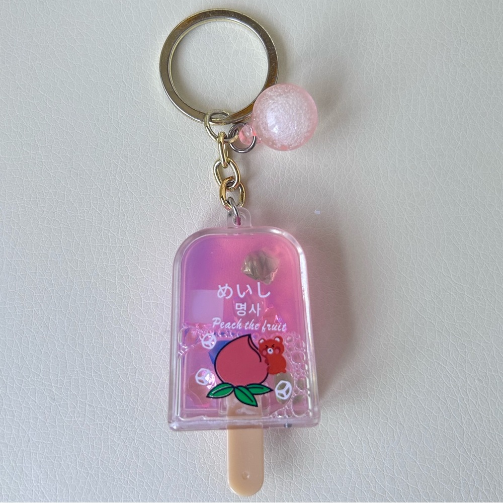 Pink Popsicle Fruit Keychain with Peach Charm
